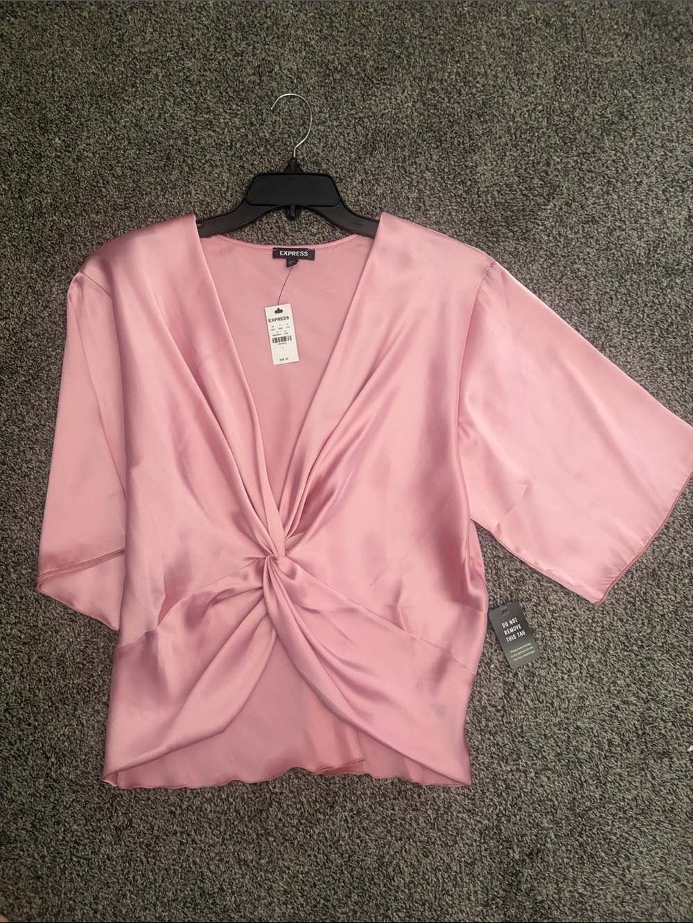Express Light Pink Twist-Front Satin Top